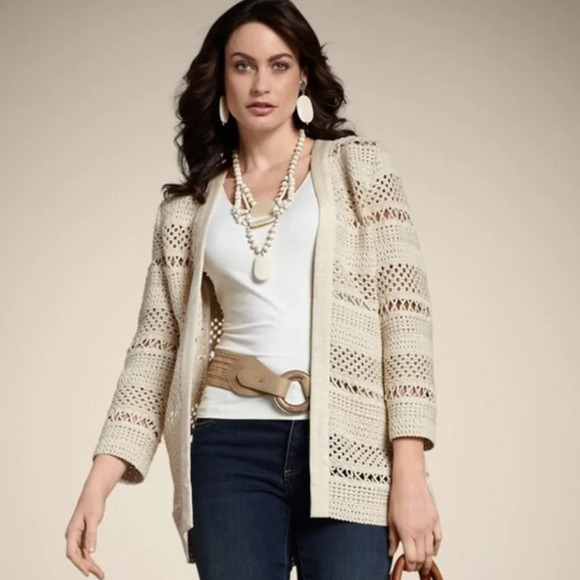 New Chicos Macrame Misty Open Cardigan Beige 1 Med - Picture 1 of 12